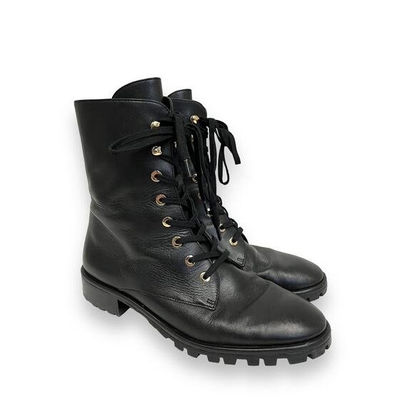 STUART WEITZMAN Black Leather Lace-Up Laine Combat Boots Booties 37 US 7 - Picture 6 of 8